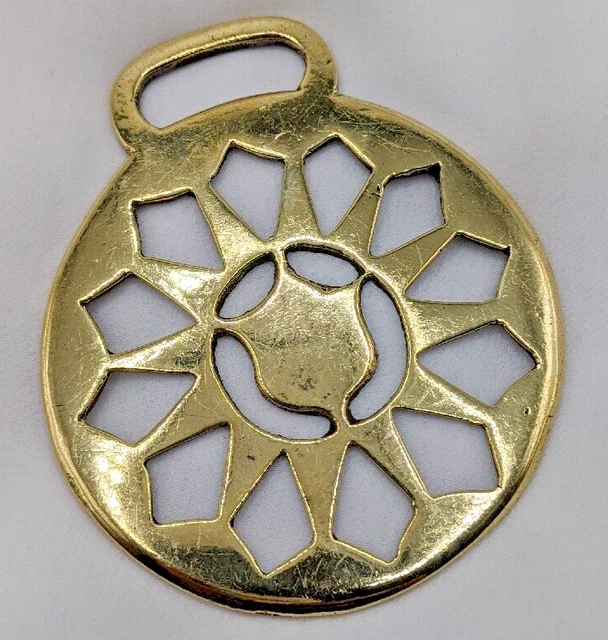 Brass Horse Medallion Vintage English Shield Radiant Sun Pierced Parade Bridle