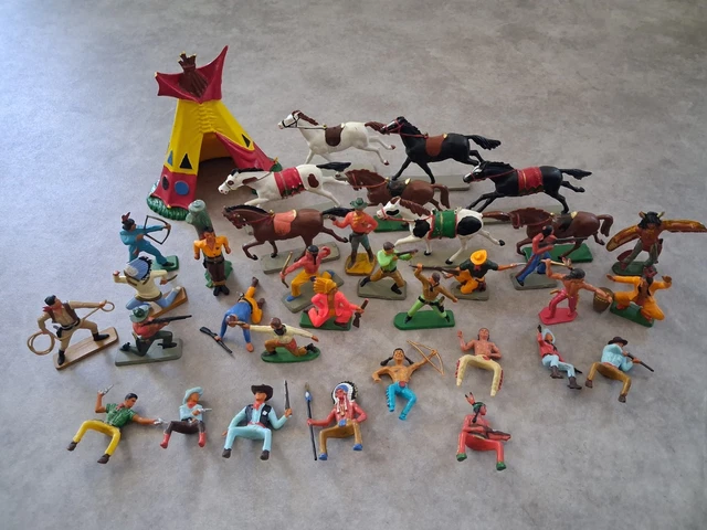 Lot De 6+1 Figurines Indiens En Plomb - Années 30/50 - Fabriqué En France - Occasion Bon état