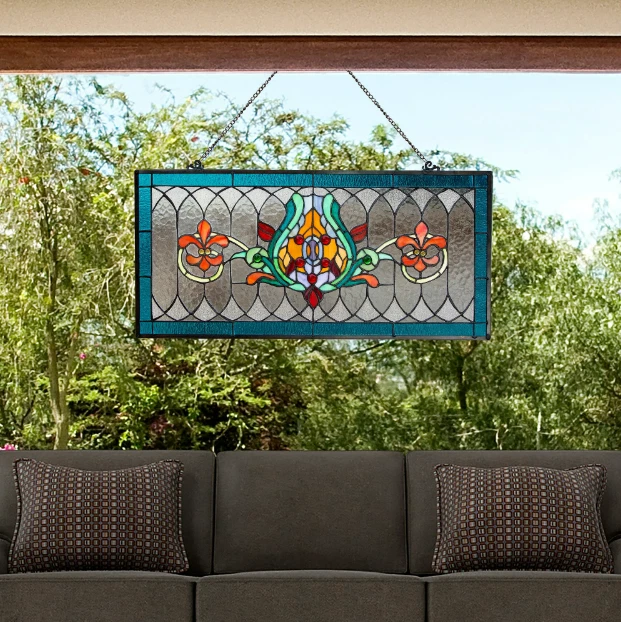 River of Goods Window Panel Stained Glass Handcrafted Decorative Hanging Chain
