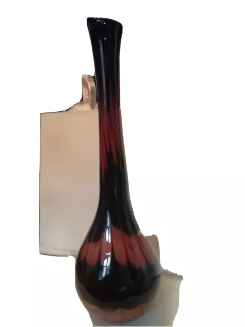 Very Tall Vintage Murano Style Brown And Dark Glass Vase, 19 1/2 Inches Tall