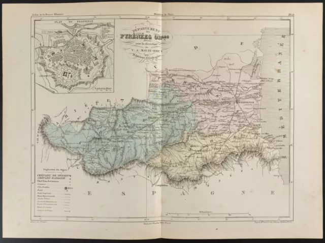 1855 - Carte ancienne du département des Pyrénées Orientales, par Dufour