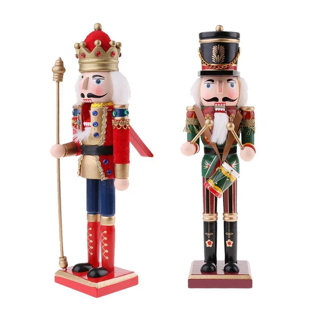 2 Figurines Casse-Noisette Soldat 30cm - Décor Noël En Bois - Marionnette à Bouche Mobile - Cadeau Festival