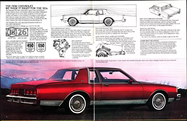 1980 Chevrolet Caprice Classic And Impala Original Dealership Brochure Vg+ Vtg