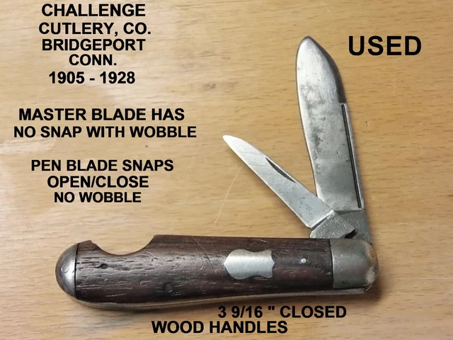 Vintage Challenge Cutlery Co. B,PORT CONN USA Pocket Knife Wood Handle