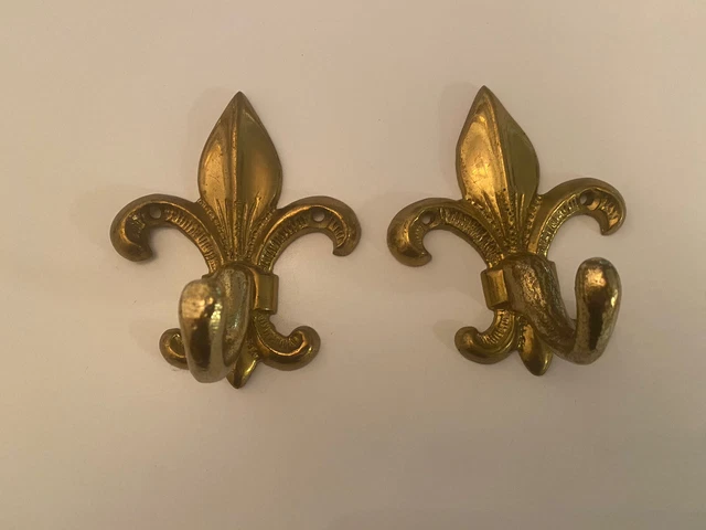 2 Brass Fleur De Lis Robe Hook Coat Hooks Towel Hook Hat Dog Leash Fluer French