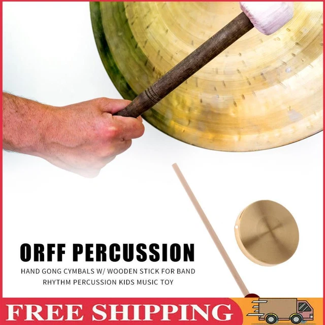 21cm Hand Gong Copper Cymbals with Wooden Stick for Band Rhythm Kids Music Toy