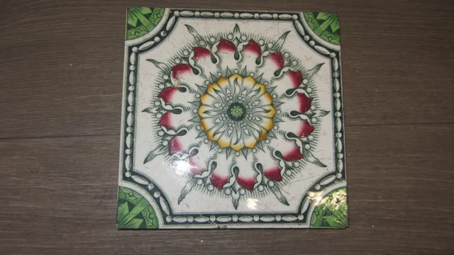 Antique Victorian Fireplace Tile Floral Design Transfer print