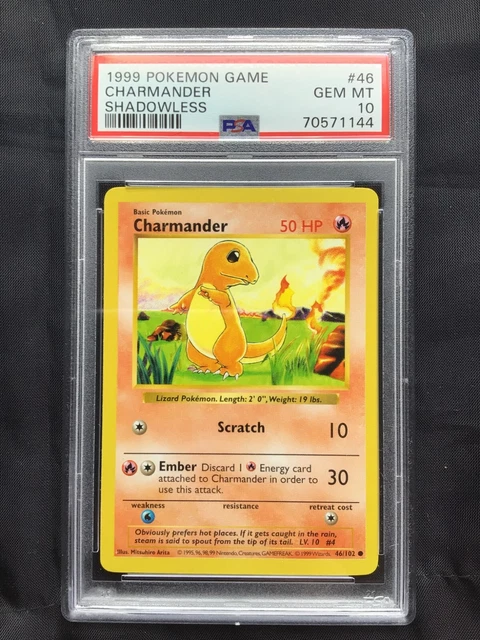 Pokemon Cards: Base Set Shadowless Common: Charmander 46/102 PSA 10