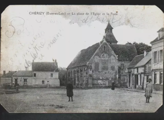 CHERIZY (28) BUREAU de POSTE animé & EGLISE début 1900