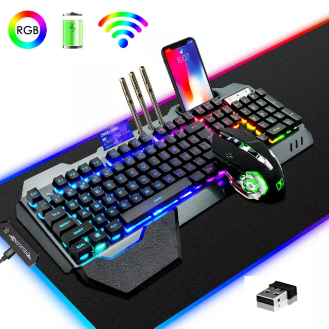 3in1 Rainbow Gaming Keyboard and Mouse Sets Wireless LED Backlit For PC K680 UK