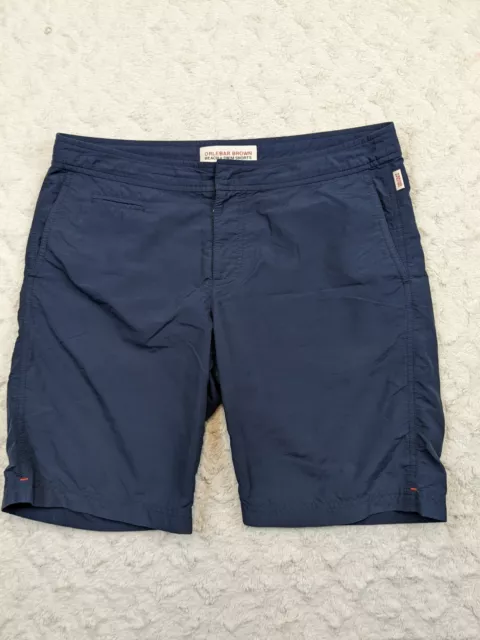 Orlebar Brown Beach Swim Shorts Men 34 Navy Blue Trunks Zip Pockets Lined