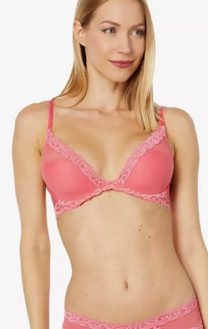 New NATORI 730023 Damask Pink Feathers Contour Plunge Bra size 36D