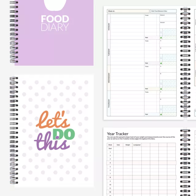 12 month food diary. Slimming weight diet calories year journal/tracker/log book