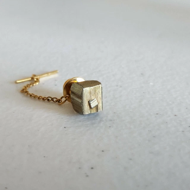 Man's Pyrite Tie Tack With Gold Tone Safety Chain