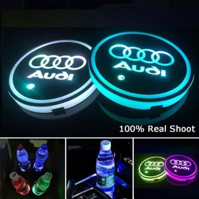 2pcs Colorful Led Car Cup Holder Bottom Pad Mat Auto Atmosphere Fit For Audi