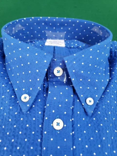 Brooks Brothers Regent Blue/White Dots Crinkle Dress Shirt. Sz Med NWT.