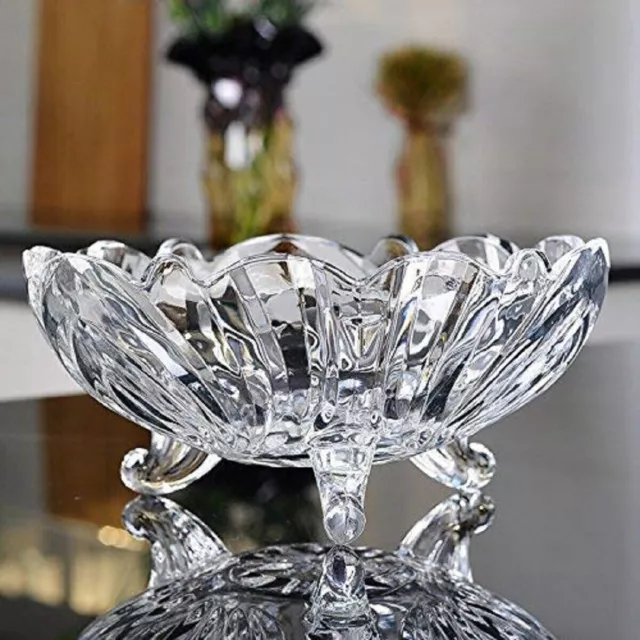 Large Glass Crystal Clear Fruit Bowl Creative Footed Modern Deep Dish Bowl 23cm