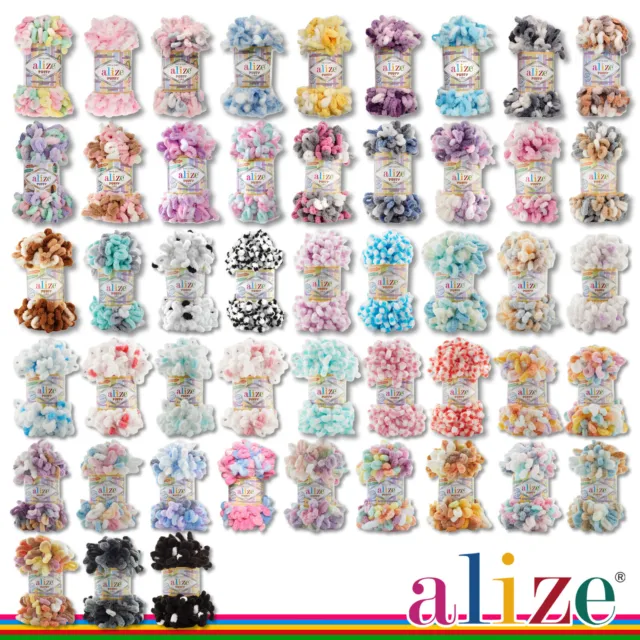 Alize 5 x 100 g Puffy Color Chenillegarn Fingerstricken flauschig 48 Farben