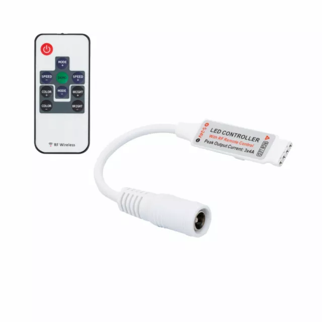 Mini Contrôleur Ruban LED RGB 12V, Dimmable par Télécommande RF 10 Touches