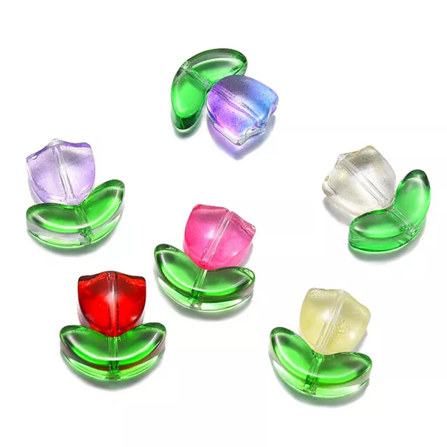 10Set Tulips Flower Beads Multicolor Loose Beads For DIY Bracelets Earing Mak PF
