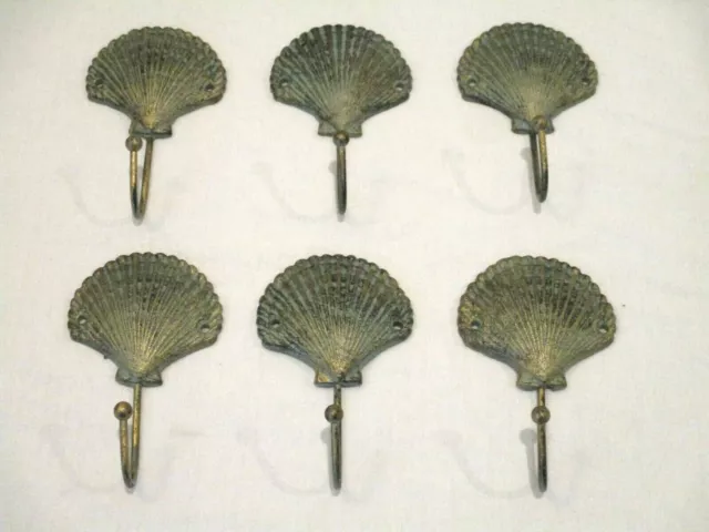 6 Scallop Sea Shell Coat Hook Wall Hanger Cast Iron Beach House Hat Hardware