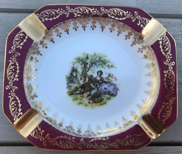 Ancien Cendrier En Porcelaine De Limoges Marcel Chaufriasse Décor Romantique