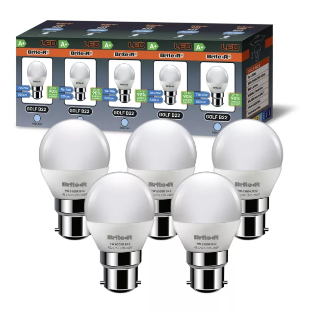 5x B22 BC Golf LED Bulb 7W=70W COOL White Brite-R 6500K ENERGY 260V Light Lamp