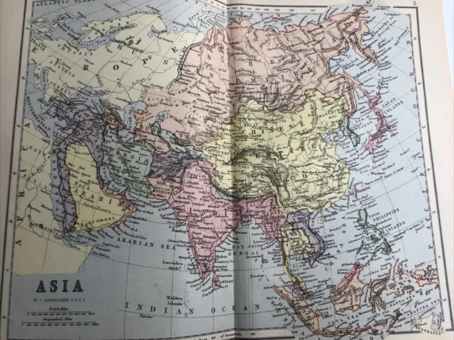 Map of Asia 125 Yrs Original Print   Bartholomew Siberian Empire 1899 #5