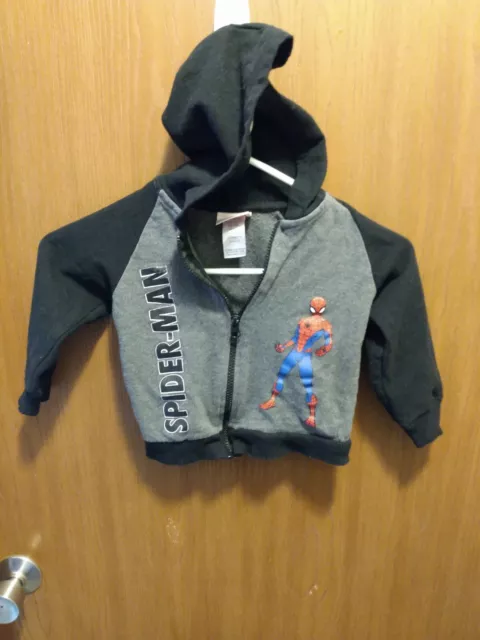 Boys Spiderman Gray Black Zipper Hoodie Hooded Sweatshirt 3T Marvel Superhero