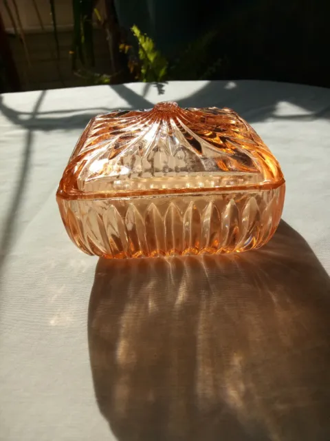 Pink Depression Glass From Czechoslovakia Trinket Box With Lid