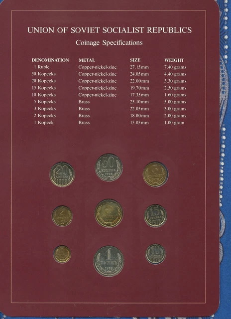 Coin Sets of All Nations USSR Russia UNC 1 Ruble 2,3,5,10,15,20,50 Kopecks 1978* 2