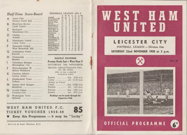 1958/59 West Ham Utd V Leicester City League One