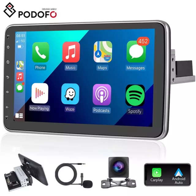 Single1 Din Rotatable 10.1" Android 12 Car Radio GPS Stereo Head Unit BT Carplay