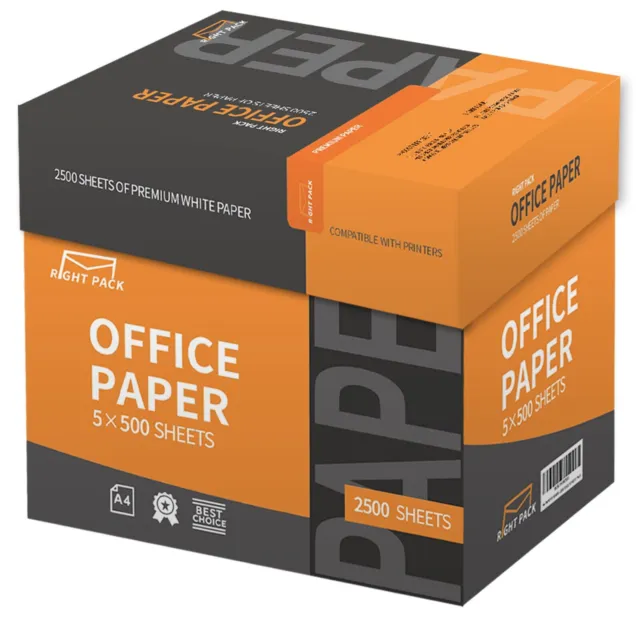 A4 White Paper Printer Copier 5 Reams Box Photocopy Stationary - 2500 Sheets