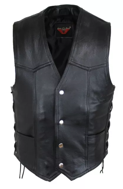 Gilet in pelle moto pelle bovina biker kutt vintage rocker gilet con bottoni NUOVO