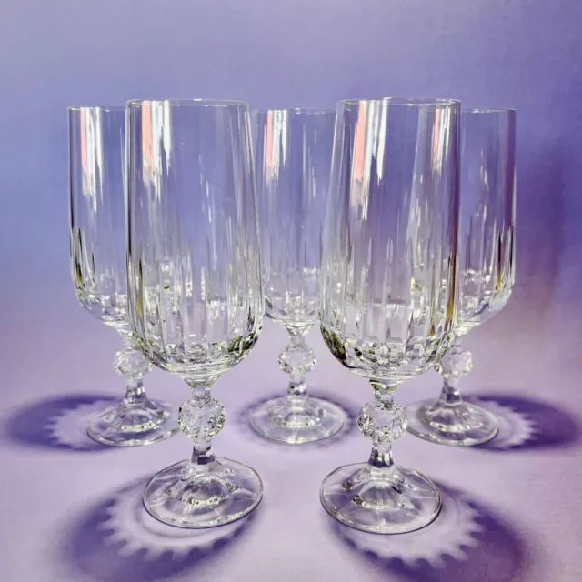5 Bohemia Crystal Champagne Flute Glasses. Belfast Pattern 180ml. Vintage Retro