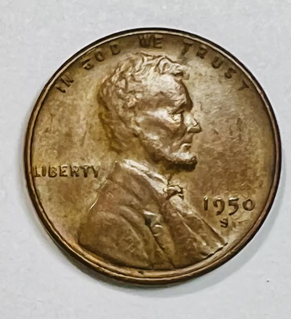 1950 S Lincoln Obverse Wheat Ears Reverse 1 Cent Circulated Coin  7227