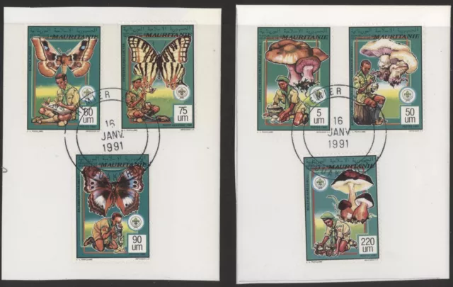 Mauritania 1981 Scouts - Fungi & Butterflies set of 6, used on piece, FDPM