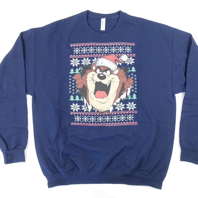 Tazmanian Devil TAZ Blu Navy XL Vacanza Natale Brutto Maglione Felpa Uomo