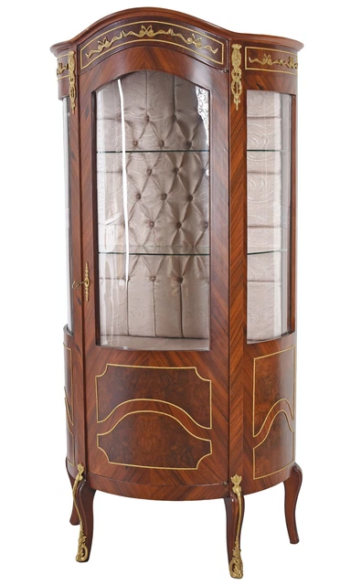 Vitrine D'angle Baroque - Armoire Vaisselier Blanc Et Or, Avec Miroir Et Porte Vitrée, Neuve