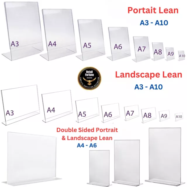 Acrylic Counter Poster Holder Single Double Leaflet Display Stand Lean A3 to A10