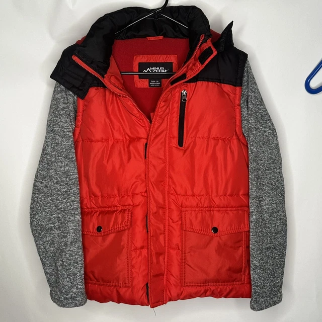 Minus Zero Winter Coat Boys  XL Red With Black Hood And Sweatshirt Style Sleeves