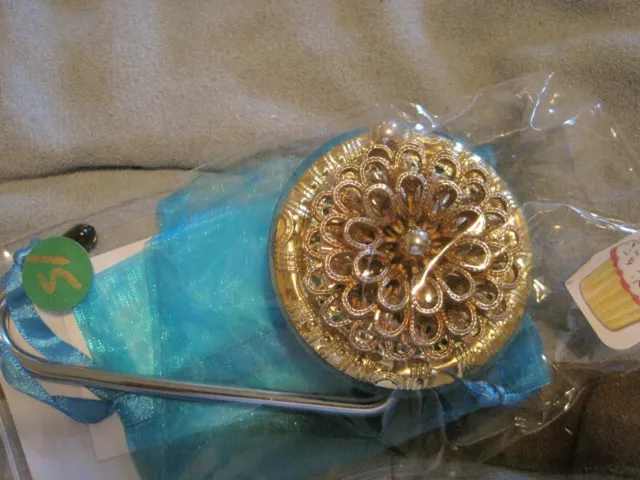 JC Table Counter Bar Top Bag Purse Hook Hanger " golden bloom " COA