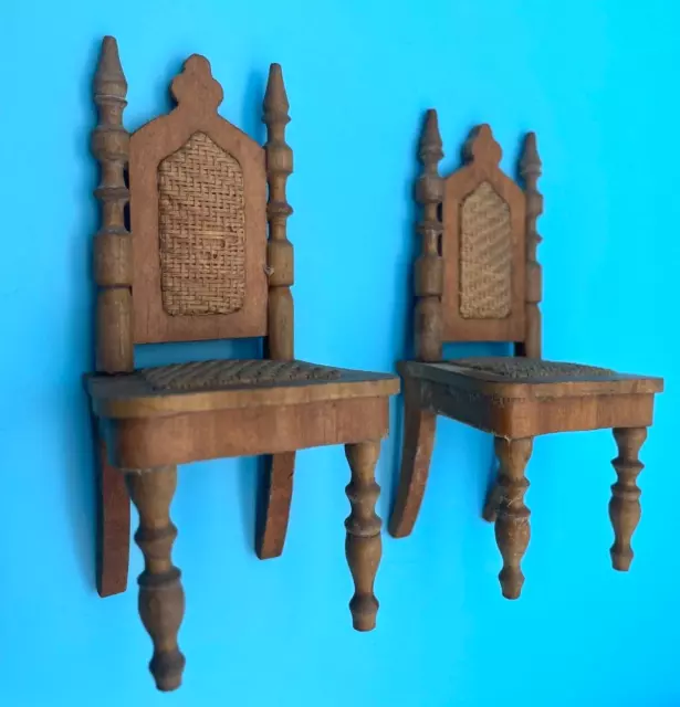 DOLLS' HOUSE ITEMS - TWO ANTIQUE GERMAN SCHNEEGAS GOTHIC STYLE CHAIRS - 1880's