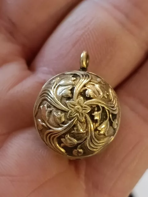 Pendentif Boule Argent Massif Vermeil Décor Floral 3 g - 18 mm Bijoux Vintage