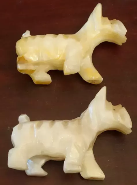 Vintage Carved Alabaster Onyx Marble Scottish Terrier Dog Figurine Cream Set LOT 3