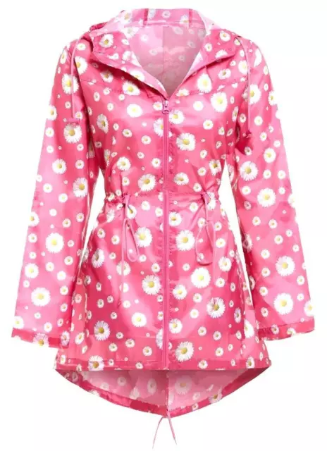 WATERPROOF WINDPROOF MAC hot pink ladies hooded rain coat daisy flower jacket 10.25 PicClick UK