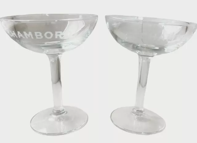 Set of 2 Vintage 8oz. Chambord Royale Coupe Stem Clear Glasses White Etched USA