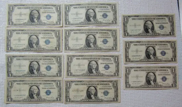 Lot Of 11 1935 US $1 Dollar Silver Certificates All "STAR" Notes Nice Lot D/S