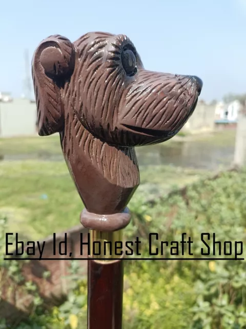Hand Carved Dog Head Wooden Walking Cane Handmade Dog Animal Walking Stick Gift